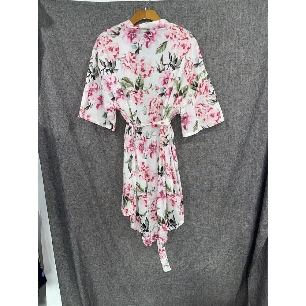 Show Me Your Mumu Short Sleeve Robe Kimono Pink Floral Wrap Coverup One Size - Picture 4 of 9